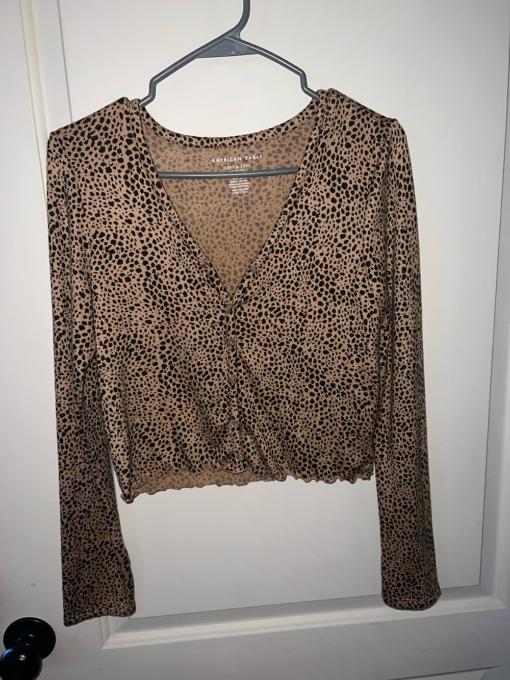 American Eagle Outfitters Tan and Black Leopard Print Wrap Crop Top